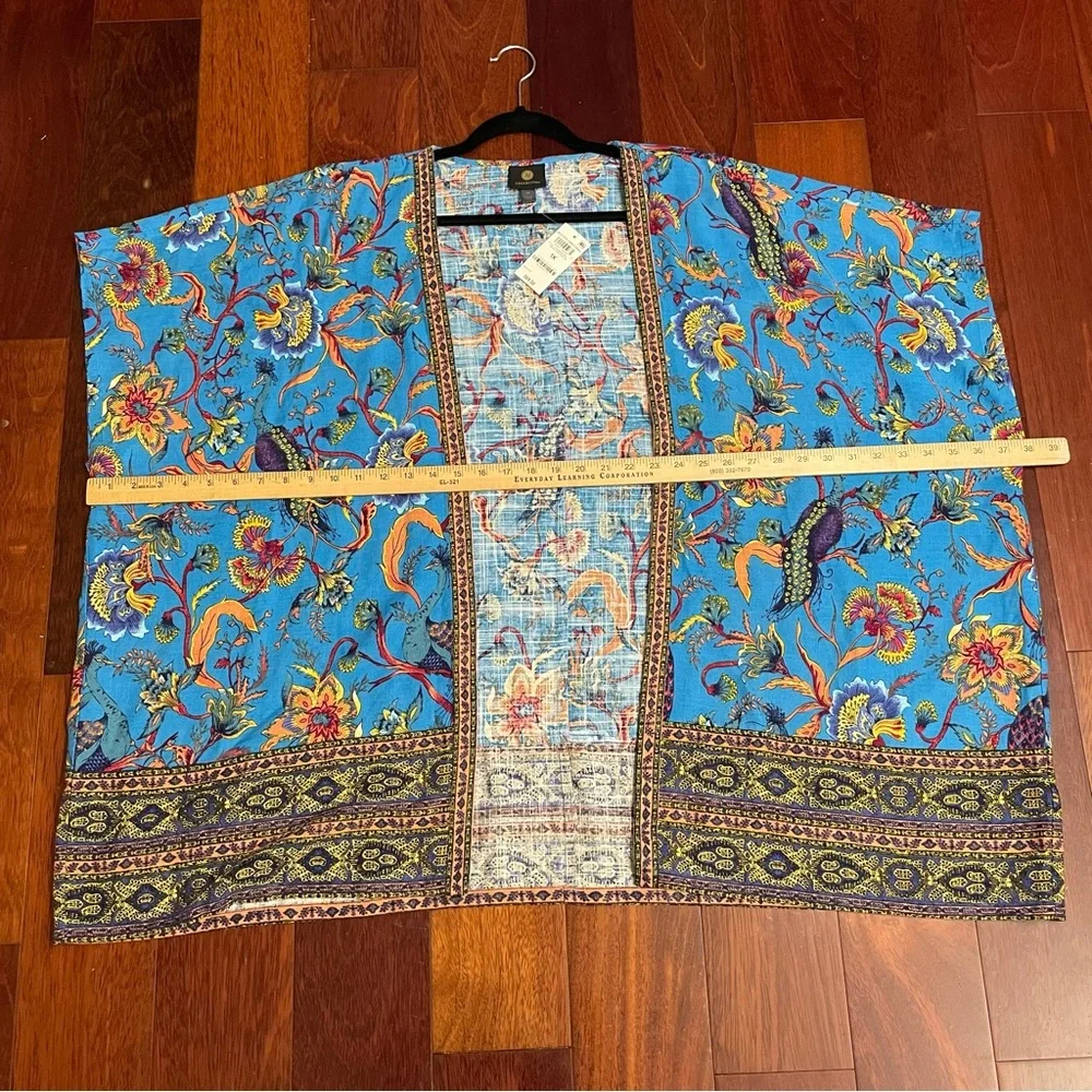 JM Collection Open Front Kimono‎ Cardigan Linen Blend Jacquard Print Sz 1X B33